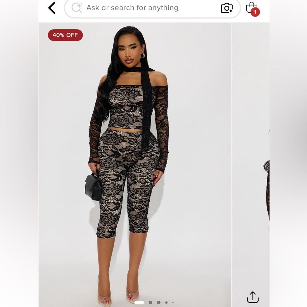 fashion Nova Elegant Black Lace Capri Ensemble